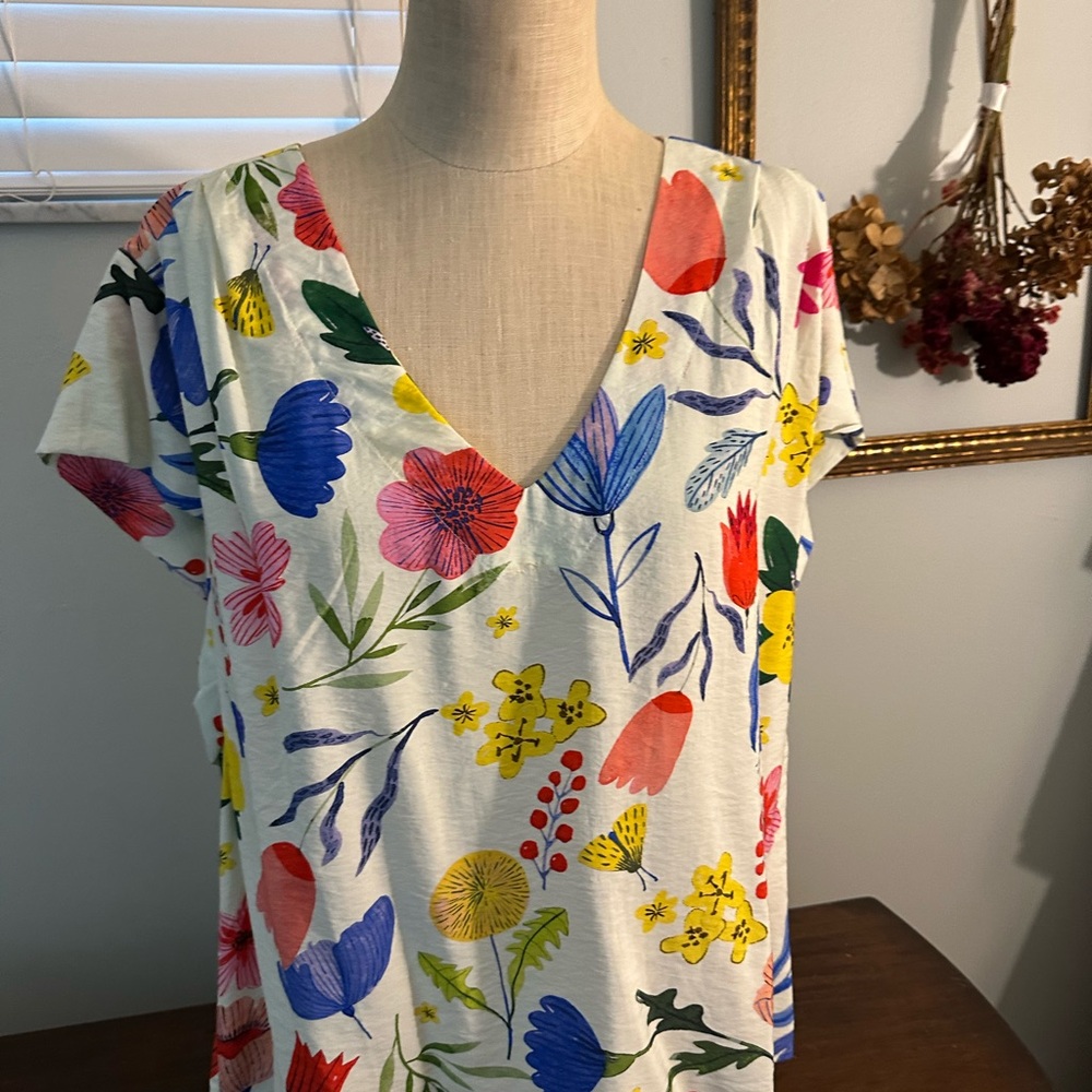 RACHEL Rachel Roy Multicolor Floral V-Neck Top